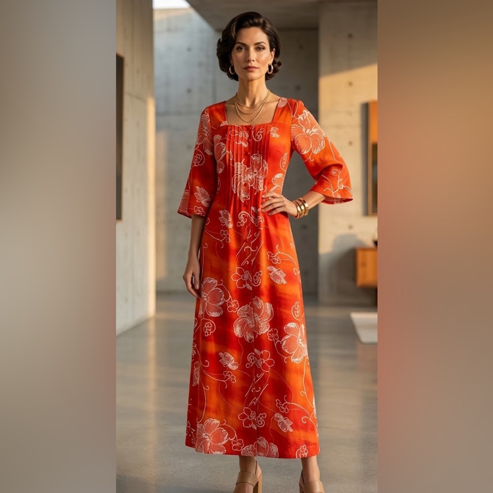 Darina Honolulu Vintage Hawaiaan Dress Mumu Maxi One Size Red Floral Tiki